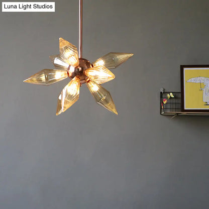 Lámpara colgante moderna de cristal ámbar con forma de diamante, de 9 o 12 brazos, en oro rosa – Ideal para el techo del salón