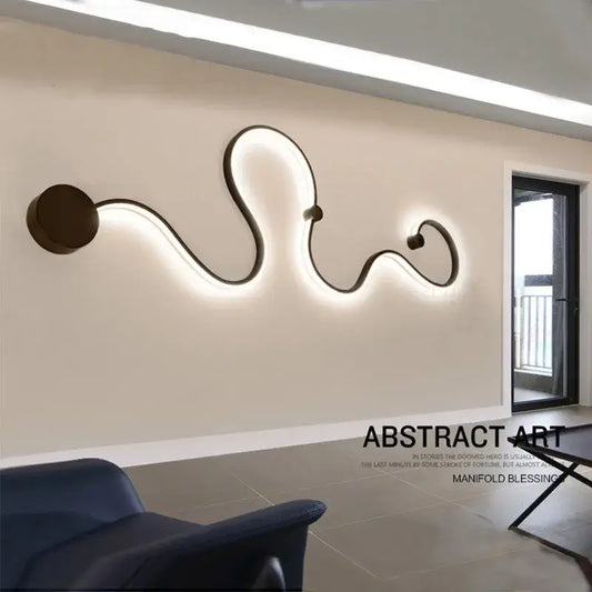 Modern abstract black iron body led wall lamp with sleek curved lines and three circular accents for bedroom decorbites wall lamp
