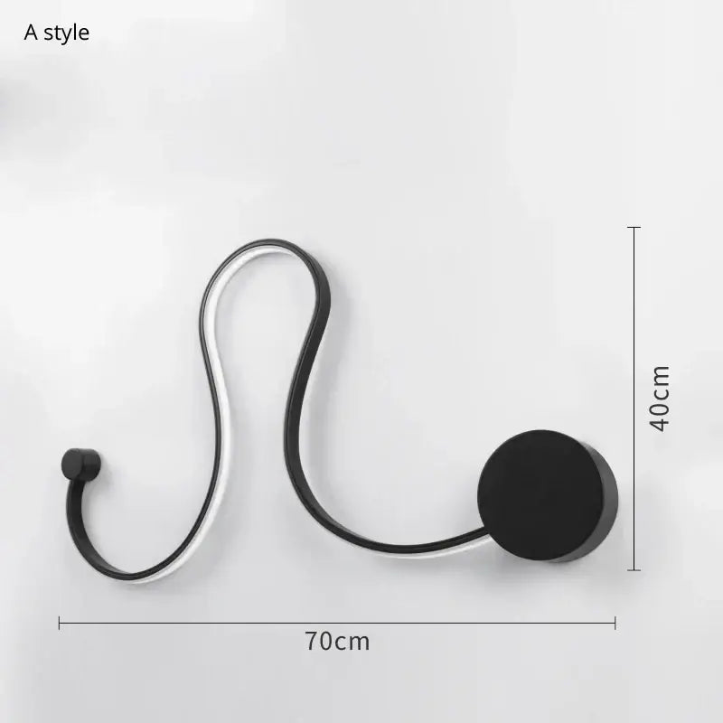 Modern abstract black iron body led wall lamp with minimalist black and silver curved coat hook decorbites iron body design