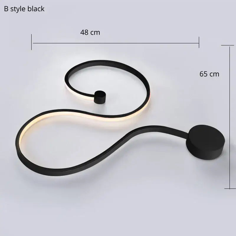 Modern abstract black iron body led wall lamp with sleek s-shaped design and illuminated edges for bedroom decorbites iron body