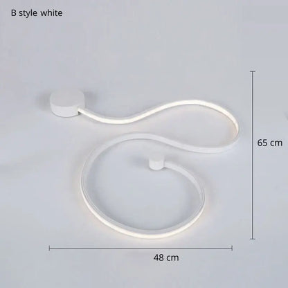 White led wall lamp with sleek curved design and black decorbites iron body for bedroom living room decor