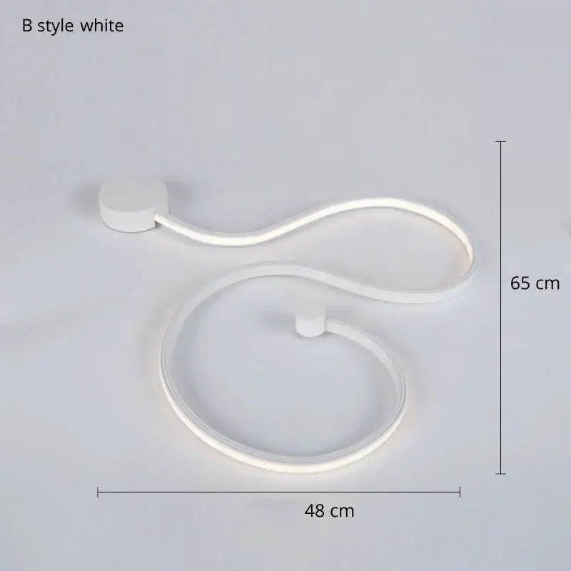 White led wall lamp with sleek curved design and black decorbites iron body for bedroom living room decor