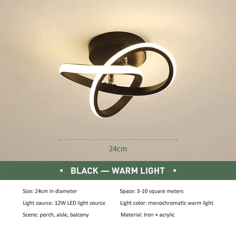 Black modern ceiling light with intertwined circular led rings for kitchens by decorbites led ceiling light