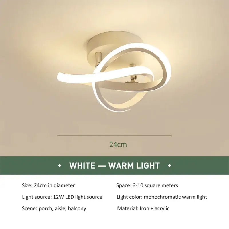 Modern abstract black and white led ceiling light with twisted acrylic design and iron base for kitchen decorbites ceiling light