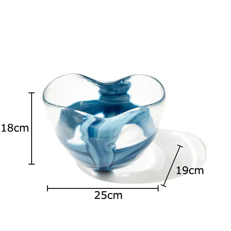 A modern abstract blue striped glass vase with a translucent marbled heart shape for living room decorbites decor