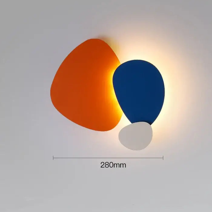 Modern abstract geometric art wall lamp in vibrant orange and navy blue for bedroom and living room use