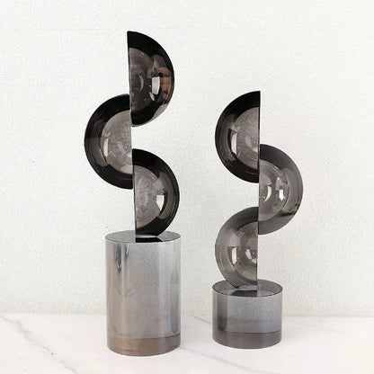 Modern abstract geometric crystal ornaments ring living room sculpture with interlocking chrome semi-circular discs decorbites geometric crystal