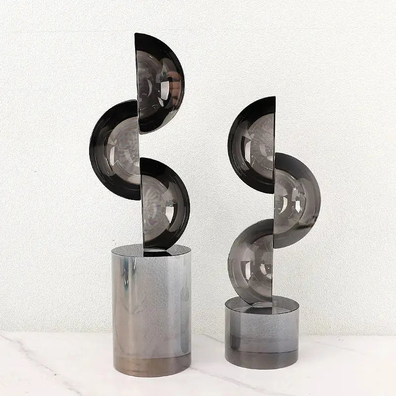 Modern abstract geometric crystal ornaments ring living room sculpture with interlocking chrome semi-circular discs decorbites geometric crystal