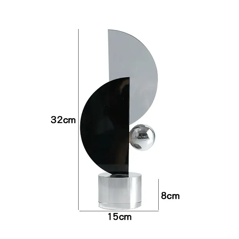 Modern abstract geometric crystal ornaments ring sculpture with black and silver metallic semicircles and chrome base decorbites geometric crystal
