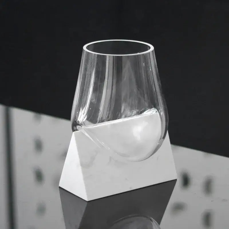Modern abstract glass vase with clear tapered bowl and marble base for decorbites abstract glass living room decor