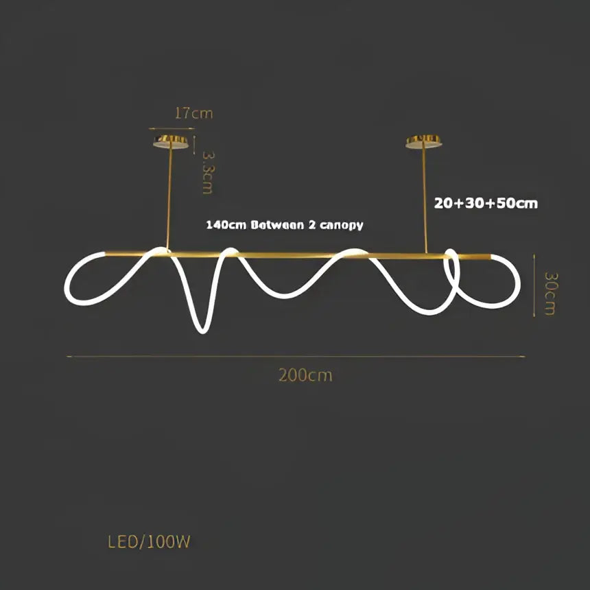 Modern white led decorbites lines chandelier with wavy sculptural design and gold-toned mounting for dining room light