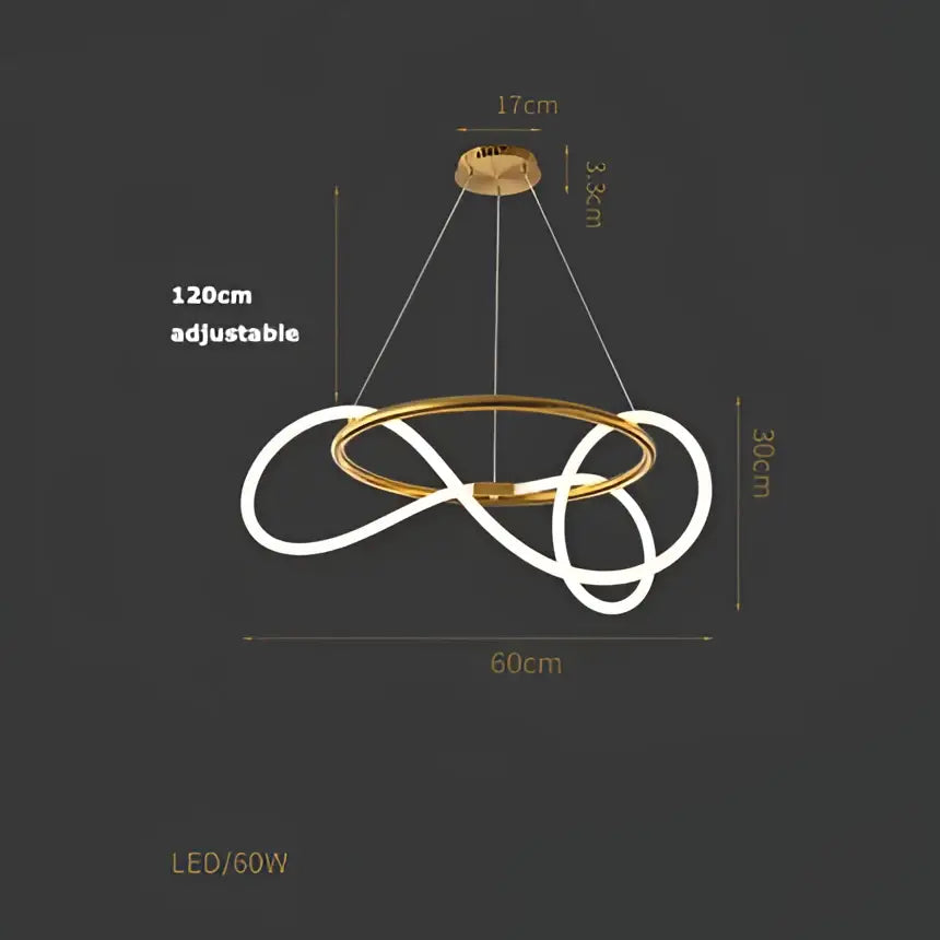 Gold-toned infinity loop pendant light with white led lighting from decorbites lines chandelier for modern dining rooms