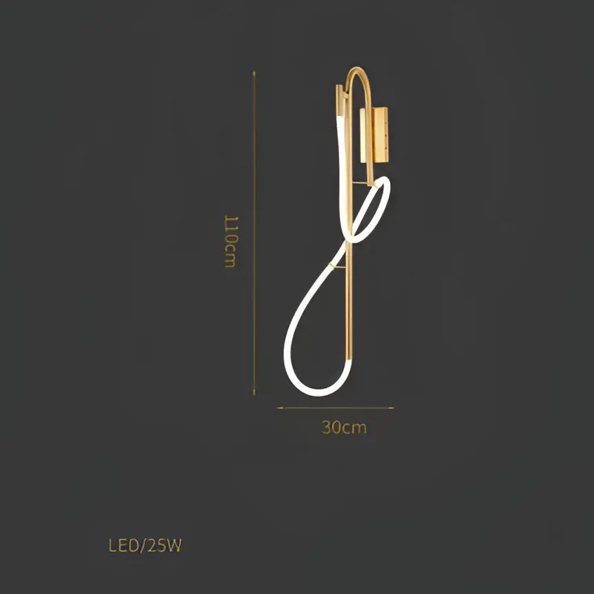 Gold-toned led wall sconce with sleek curved design and white cable for decorbites lines chandelier dining room light