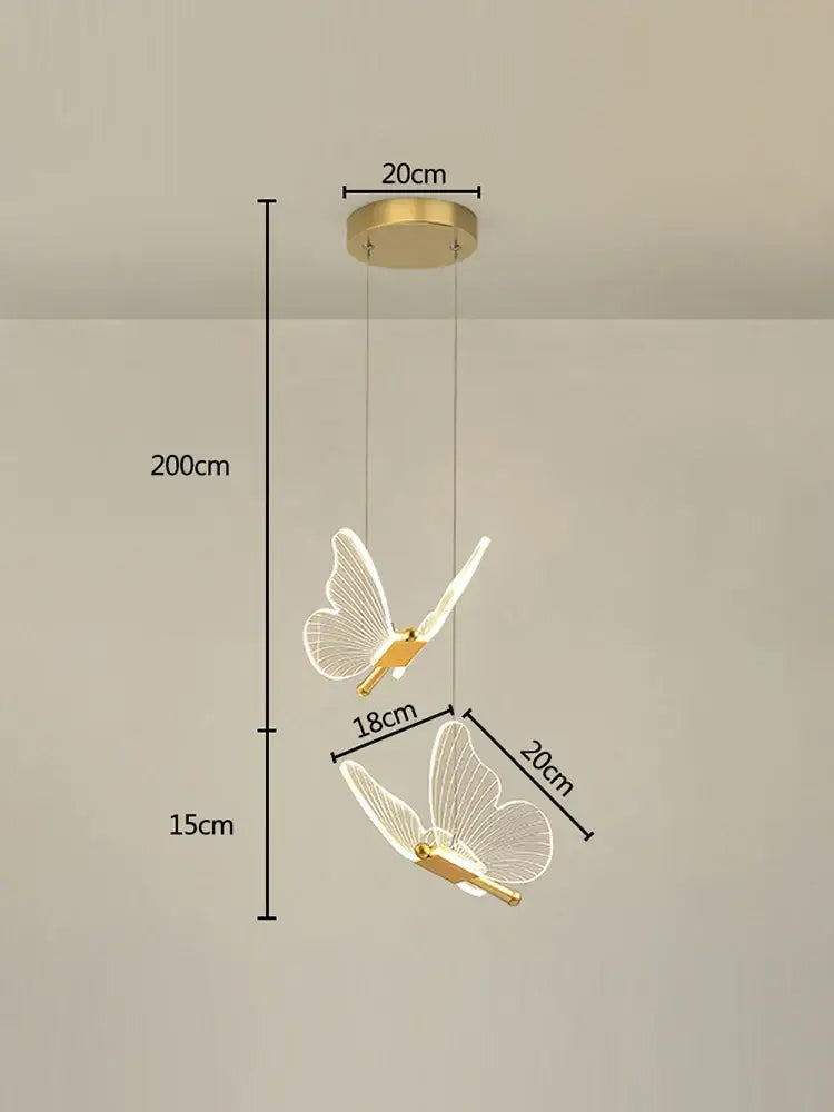 Gold-toned modern acrylic butterfly led chandelier with translucent wings for bedroom pendant lighting decorbites butterfly led