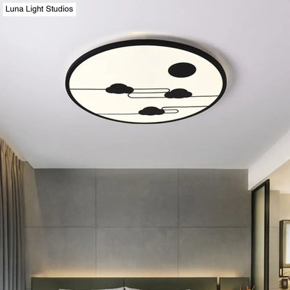 DecorBites™ DecorBites™ Modern Acrylic Circle Flush Light Fixture - White/Black LED Flush Mount with Cloud Pattern - Warm/White Light, 18"/23.5" Dia