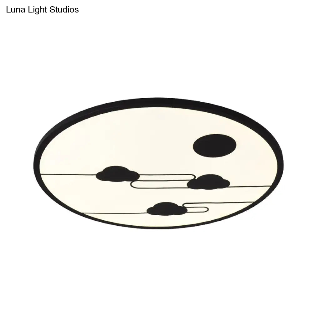 DecorBites™ DecorBites™ Modern Acrylic Circle Flush Light Fixture - White/Black LED Flush Mount with Cloud Pattern - Warm/White Light, 18"/23.5" Dia