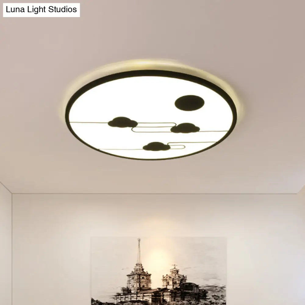 DecorBites™ DecorBites™ Modern Acrylic Circle Flush Light Fixture - White/Black LED Flush Mount with Cloud Pattern - Warm/White Light, 18"/23.5" Dia