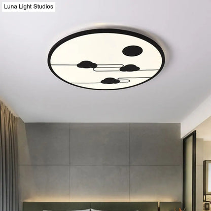DecorBites™ DecorBites™ Modern Acrylic Circle Flush Light Fixture - White/Black LED Flush Mount with Cloud Pattern - Warm/White Light, 18"/23.5" Dia