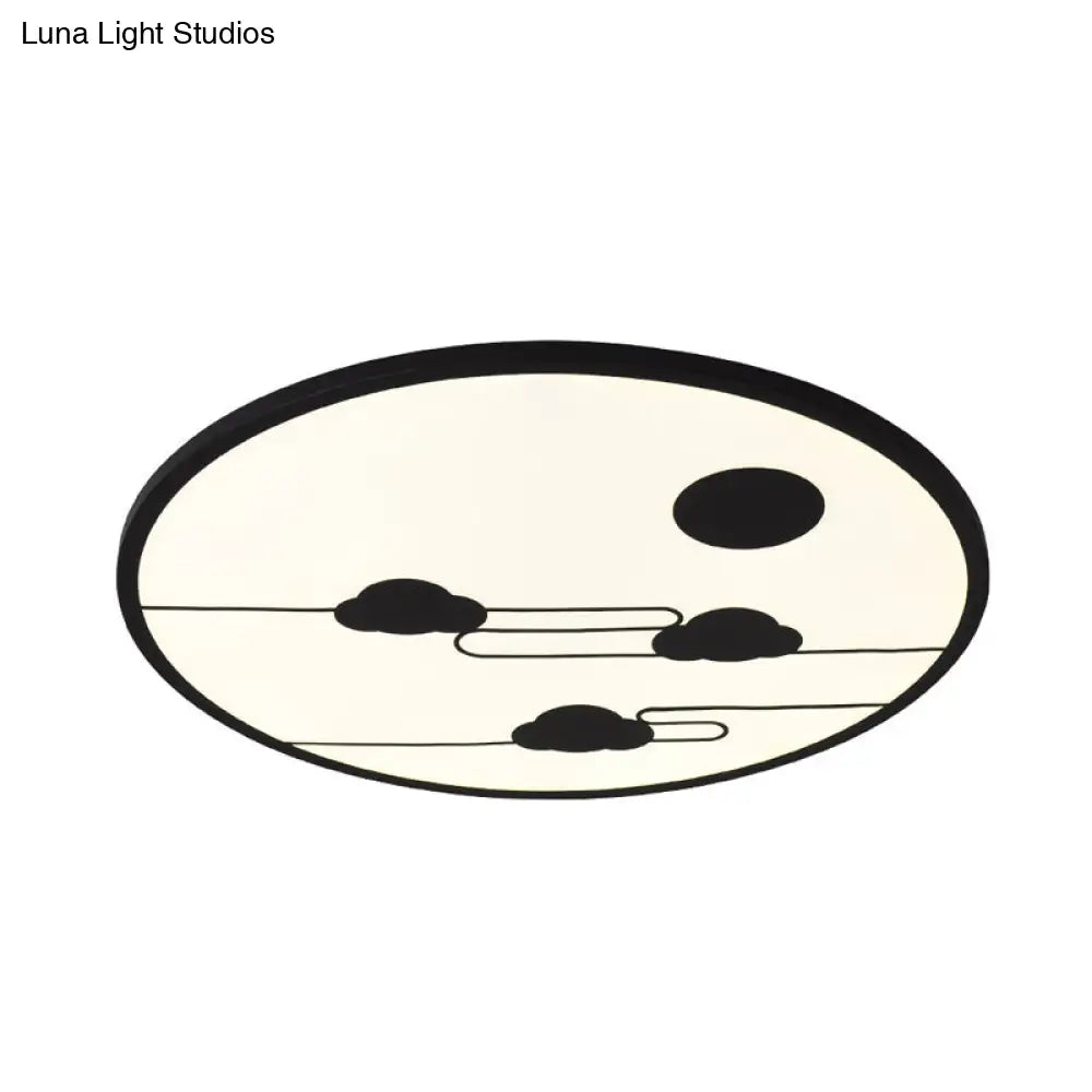 DecorBites™ DecorBites™ Modern Acrylic Circle Flush Light Fixture - White/Black LED Flush Mount with Cloud Pattern - Warm/White Light, 18"/23.5" Dia