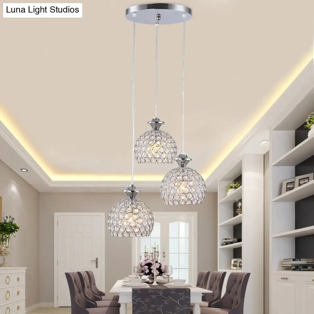 Modern Acrylic Cluster Pendant Light with 3 Chrome Lights for Dining Room