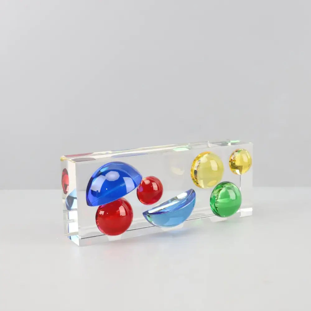 Transparent rectangular acrylic block with embedded red blue green yellow glass spheres modern crystal color sphere decorbites