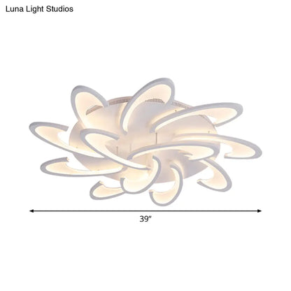 DecorBites™ DecorBites™ Modern Acrylic Flower Semi Flush Mount Lamp - 6/12-Head, Warm/White Light, White Ceiling Lighting for Parlor
