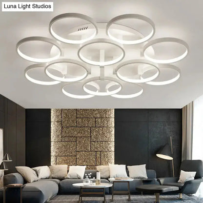 DecorBites™ DecorBites™ Modern Acrylic Flush Ceiling Light in White - Flower-Like Circle Design, 9/12 Lights, LED, Ideal for Living Room