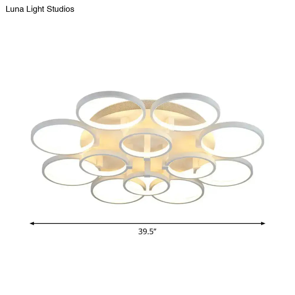 DecorBites™ DecorBites™ Modern Acrylic Flush Ceiling Light in White - Flower-Like Circle Design, 9/12 Lights, LED, Ideal for Living Room