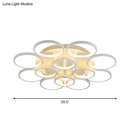 DecorBites™ DecorBites™ Modern Acrylic Flush Ceiling Light in White - Flower-Like Circle Design, 9/12 Lights, LED, Ideal for Living Room