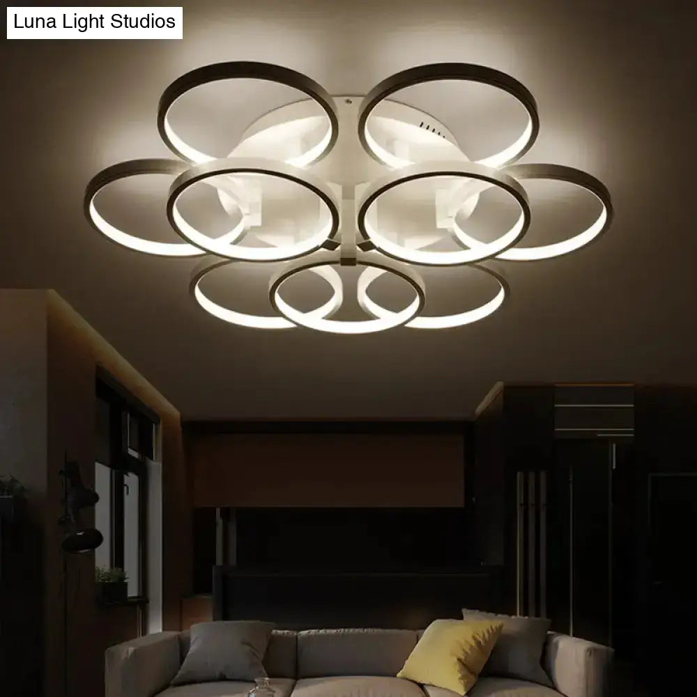 DecorBites™ DecorBites™ Modern Acrylic Flush Ceiling Light in White - Flower-Like Circle Design, 9/12 Lights, LED, Ideal for Living Room