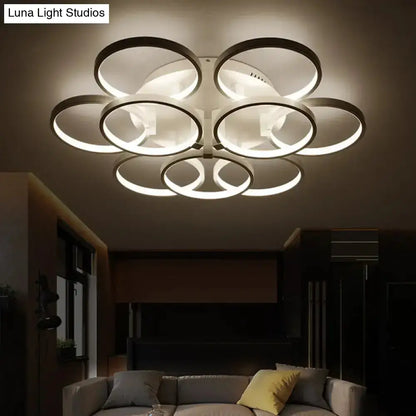 DecorBites™ DecorBites™ Modern Acrylic Flush Ceiling Light in White - Flower-Like Circle Design, 9/12 Lights, LED, Ideal for Living Room