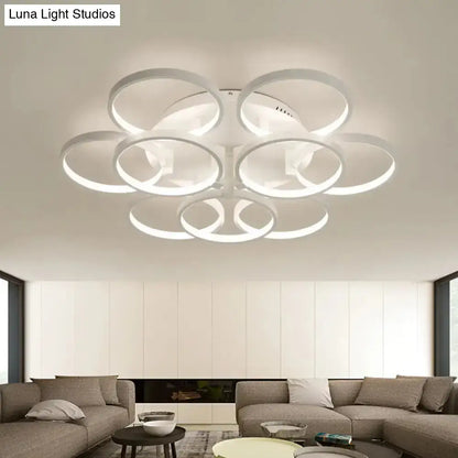 DecorBites™ DecorBites™ Modern Acrylic Flush Ceiling Light in White - Flower-Like Circle Design, 9/12 Lights, LED, Ideal for Living Room
