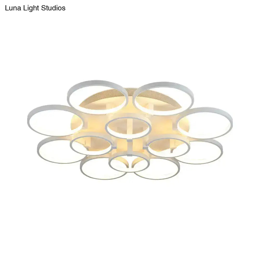 DecorBites™ DecorBites™ Modern Acrylic Flush Ceiling Light in White - Flower-Like Circle Design, 9/12 Lights, LED, Ideal for Living Room
