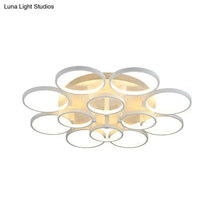 DecorBites™ DecorBites™ Modern Acrylic Flush Ceiling Light in White - Flower-Like Circle Design, 9/12 Lights, LED, Ideal for Living Room