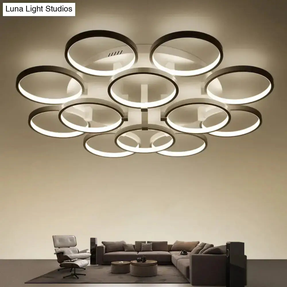 DecorBites™ DecorBites™ Modern Acrylic Flush Ceiling Light in White - Flower-Like Circle Design, 9/12 Lights, LED, Ideal for Living Room