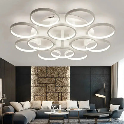 DecorBites™ DecorBites™ Modern Acrylic Flush Ceiling Light in White - Flower-Like Circle Design, 9/12 Lights, LED, Ideal for Living Room