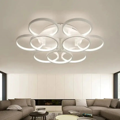 DecorBites™ DecorBites™ Modern Acrylic Flush Ceiling Light in White - Flower-Like Circle Design, 9/12 Lights, LED, Ideal for Living Room