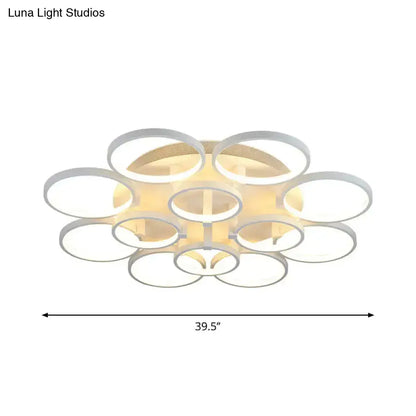 DecorBites™ DecorBites™ Modern Acrylic Flush Ceiling Light in White - Flower-Like Circle Design, 9/12 Lights, LED, Ideal for Living Room