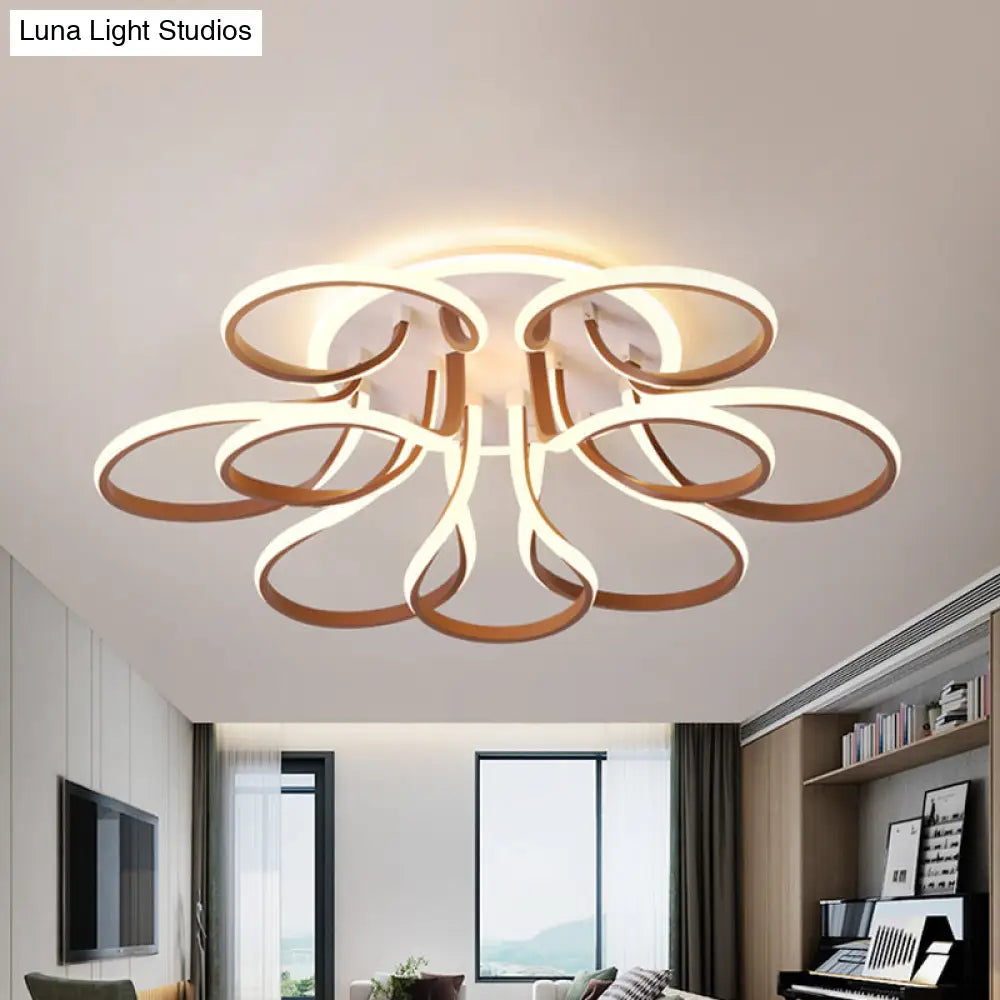 DecorBites™ DecorBites™ Modern Acrylic Flush Mount Ceiling Light Fixture - Bend Design, 9/12 Heads, Brown, 38.5"/46.5" Wide, Warm/White Light
