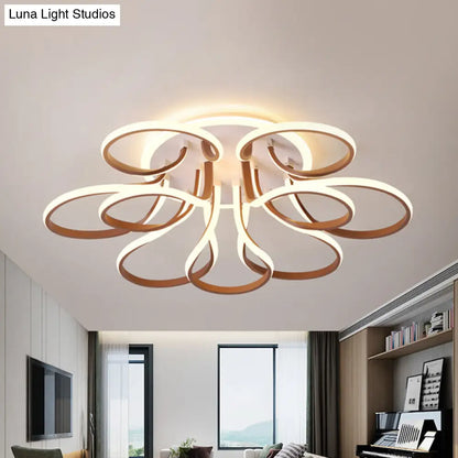 DecorBites™ DecorBites™ Modern Acrylic Flush Mount Ceiling Light Fixture - Bend Design, 9/12 Heads, Brown, 38.5"/46.5" Wide, Warm/White Light