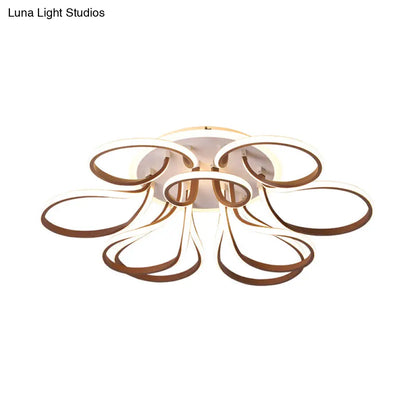 DecorBites™ DecorBites™ Modern Acrylic Flush Mount Ceiling Light Fixture - Bend Design, 9/12 Heads, Brown, 38.5"/46.5" Wide, Warm/White Light