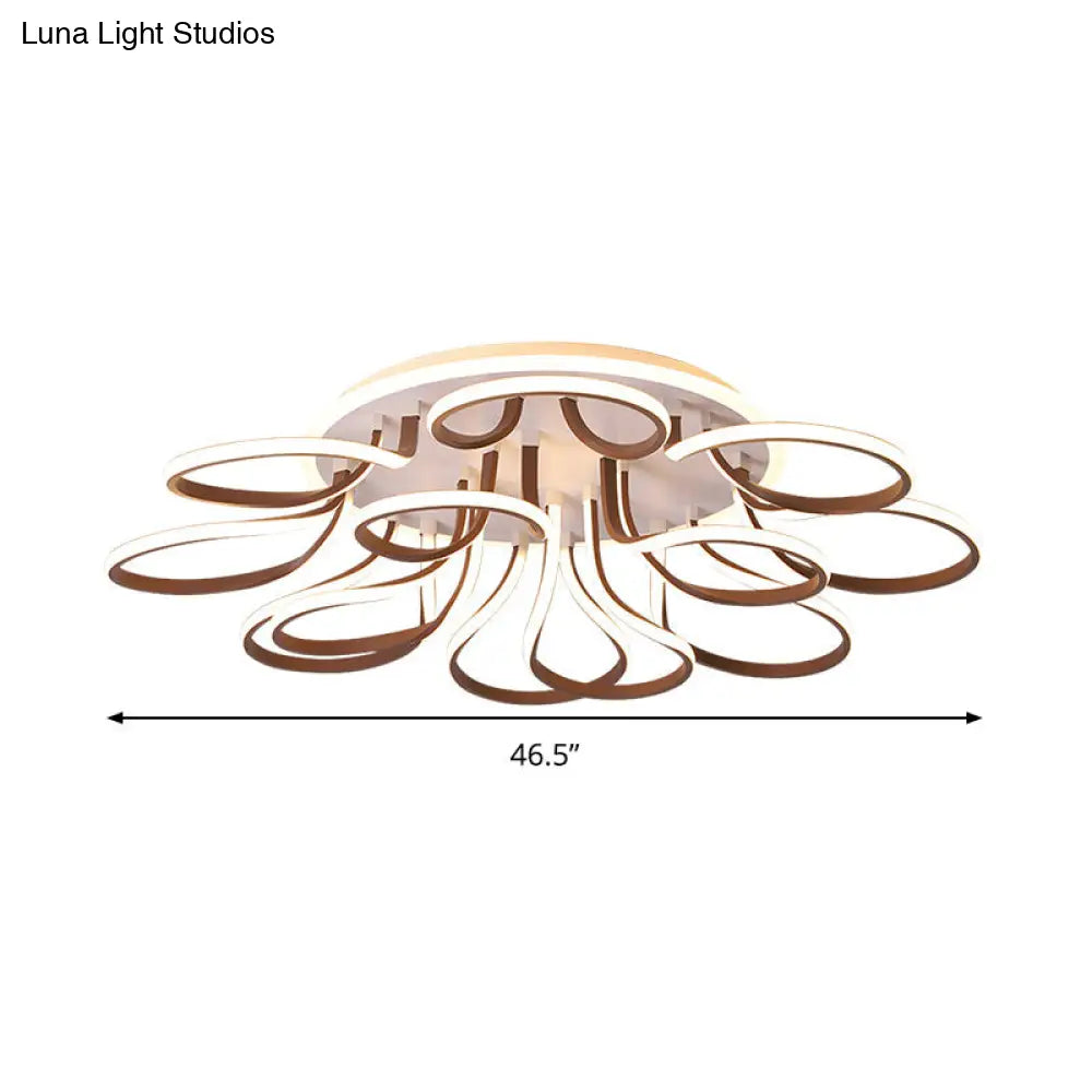 DecorBites™ DecorBites™ Modern Acrylic Flush Mount Ceiling Light Fixture - Bend Design, 9/12 Heads, Brown, 38.5"/46.5" Wide, Warm/White Light