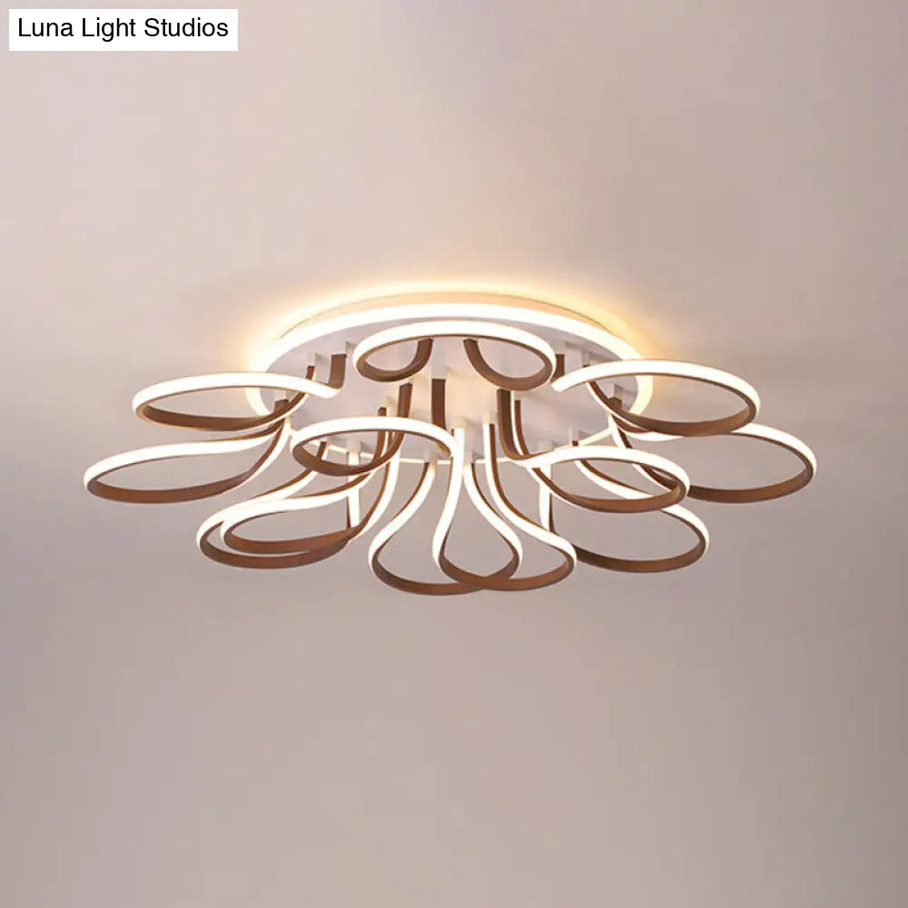 DecorBites™ DecorBites™ Modern Acrylic Flush Mount Ceiling Light Fixture - Bend Design, 9/12 Heads, Brown, 38.5"/46.5" Wide, Warm/White Light