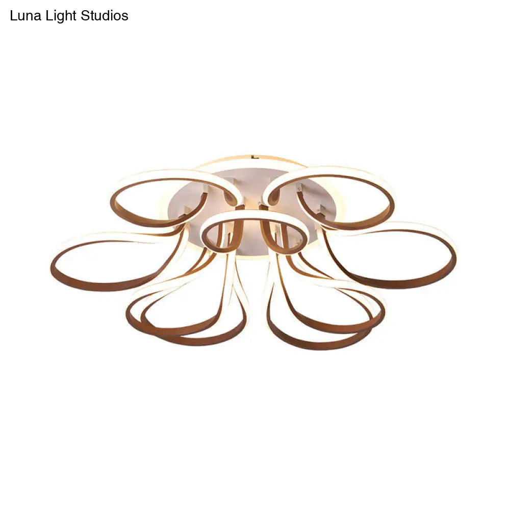 DecorBites™ DecorBites™ Modern Acrylic Flush Mount Ceiling Light Fixture - Bend Design, 9/12 Heads, Brown, 38.5"/46.5" Wide, Warm/White Light