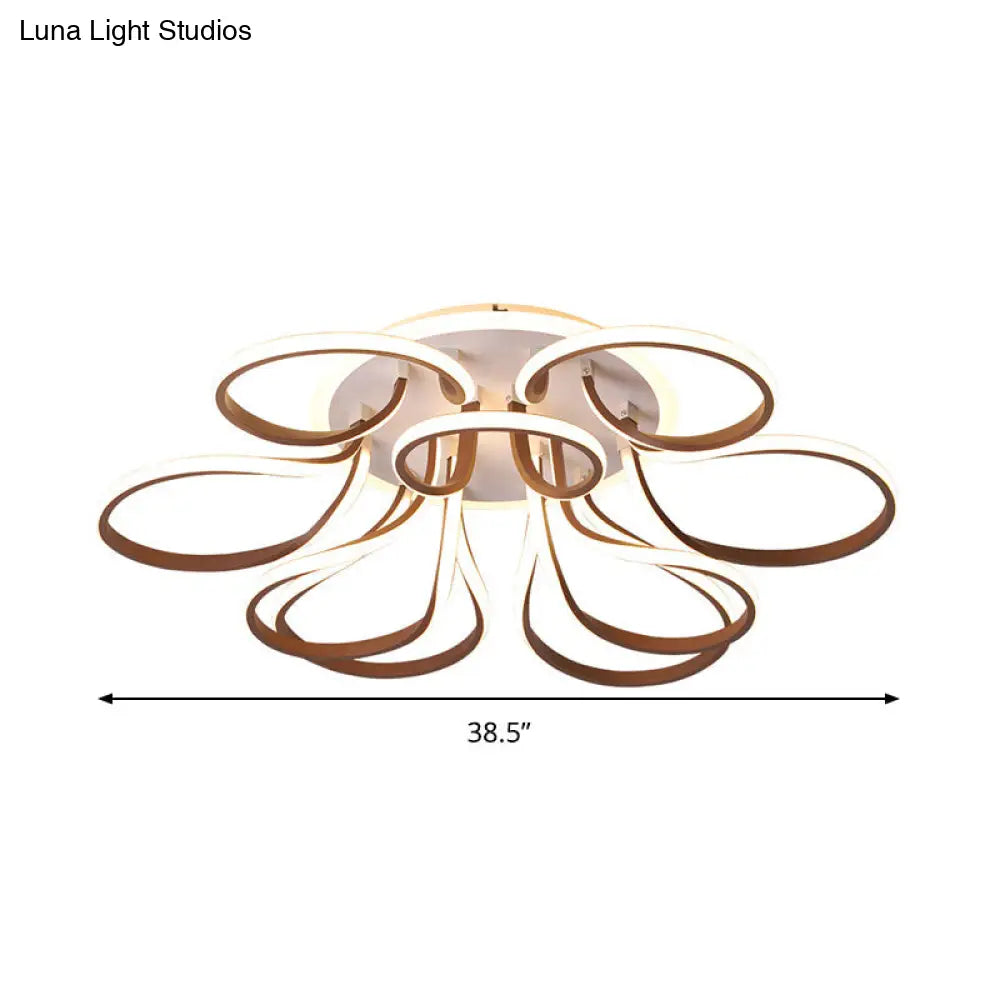 DecorBites™ DecorBites™ Modern Acrylic Flush Mount Ceiling Light Fixture - Bend Design, 9/12 Heads, Brown, 38.5"/46.5" Wide, Warm/White Light