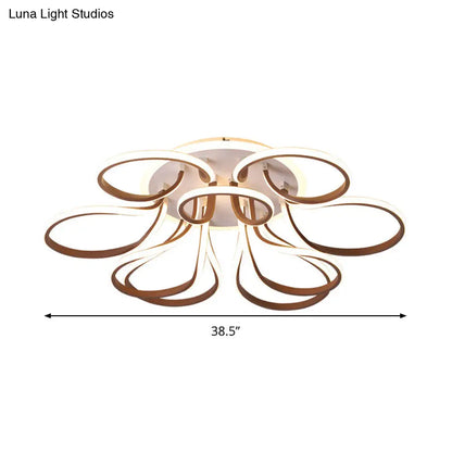 DecorBites™ DecorBites™ Modern Acrylic Flush Mount Ceiling Light Fixture - Bend Design, 9/12 Heads, Brown, 38.5"/46.5" Wide, Warm/White Light