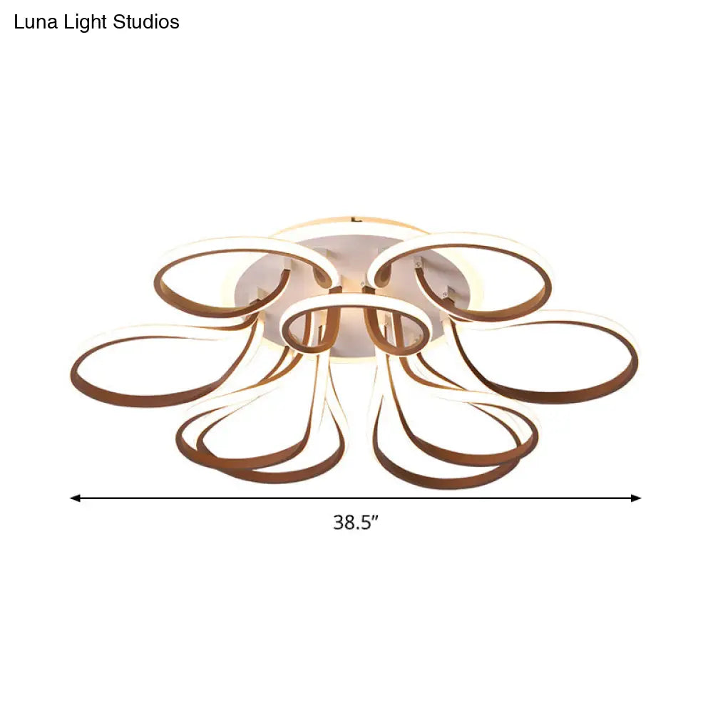 DecorBites™ DecorBites™ Modern Acrylic Flush Mount Ceiling Light Fixture - Bend Design, 9/12 Heads, Brown, 38.5"/46.5" Wide, Warm/White Light