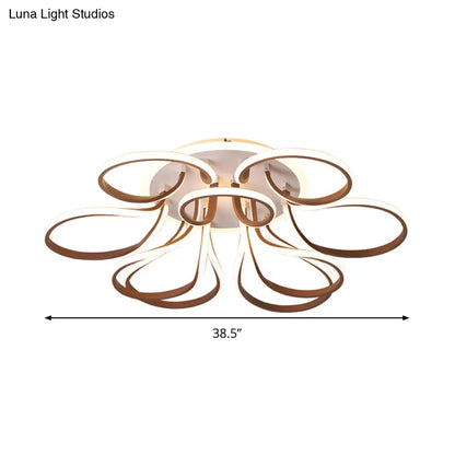 DecorBites™ DecorBites™ Modern Acrylic Flush Mount Ceiling Light Fixture - Bend Design, 9/12 Heads, Brown, 38.5"/46.5" Wide, Warm/White Light