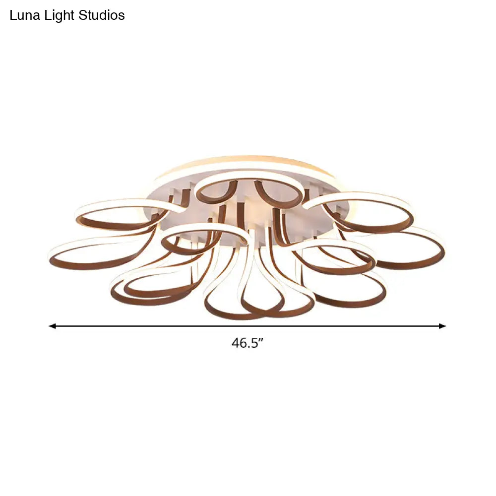 DecorBites™ DecorBites™ Modern Acrylic Flush Mount Ceiling Light Fixture - Bend Design, 9/12 Heads, Brown, 38.5"/46.5" Wide, Warm/White Light