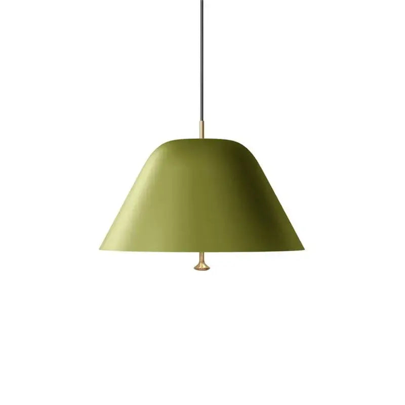 Modern olive green conical pendant lamp with brass accents for kitchen featuring decorbites acrylic green dimmable design